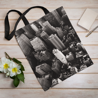 Lina vai kokvilnas auduma maisiņš «Skats no augšas uz debesskrāpjiem» | Kolekcija «Melnbalts»