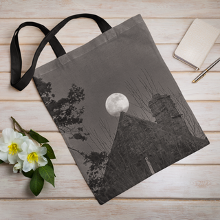 Lina vai kokvilnas auduma maisiņš «Mēness virs jumta» | Kolekcija «Melnbalts»