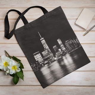 Lina vai kokvilnas auduma maisiņš «Pilsētas gaismu atspulgs ūdenī» | Kolekcija «Melnbalts»