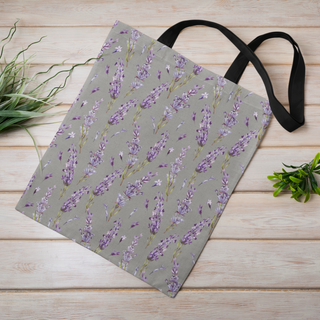 Lina vai kokvilnas auduma maisiņš «Smalkie ziediņi uz pelēka fona» | Kolekcija «Lavandu zeme»