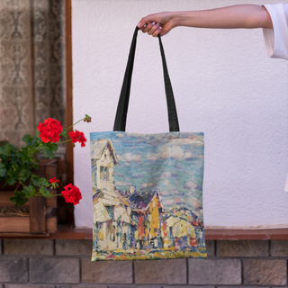 Lina vai kokvilnas auduma maisiņš «Mazpilsētas nomalē» | kolekcija «Purvītis. Aktuāls.»