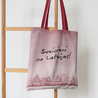 Lina vai kokvilnas auduma maisiņš «Sveicieni no mājām!»